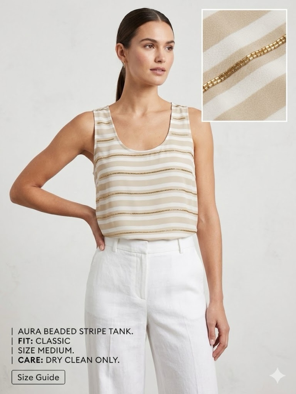 Beaded Stripe Tank - Beige/White